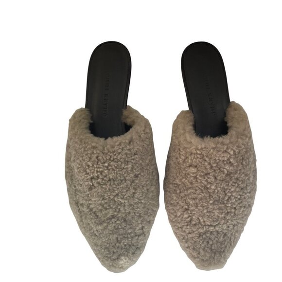 NWOB Jenni Kayne Shearling Fur Trim Slip On Mules Clog Smoke Size 36 - Picture 4 of 9